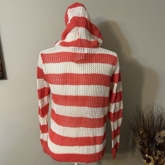 Quacker Factory Women Hooded Zip Swimsuit Beach Cover Up Striped Pink White Sz M - Picture 2 of 5